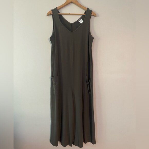 New Kim & Co Olive Green Cropped Gaucho Wide Leg Jumpsuit Size Large bin 4A - Picture 4 of 7